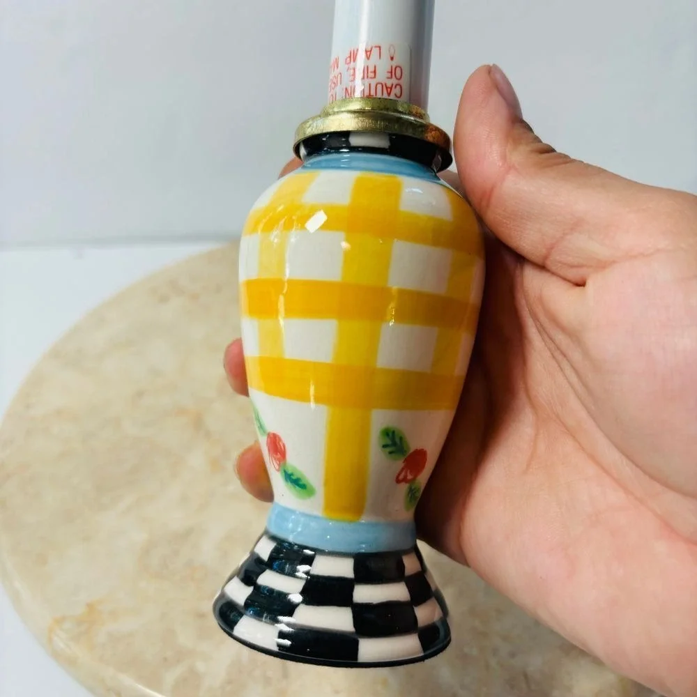 Vintage Mackenzie-Childs Inspired Ceramic Bulbous Table Lamp Works No Shade EUC!